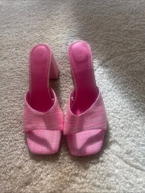 H&M Bright Pink Square-Toe Block Heel Mules